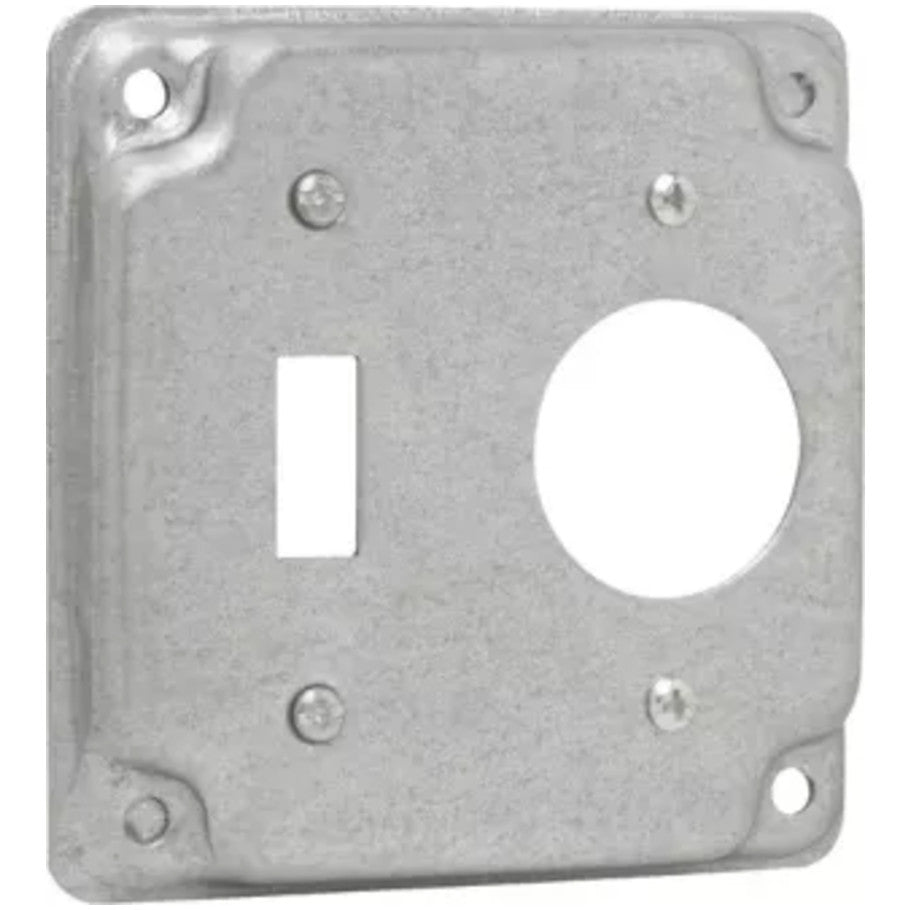 4 in. Square Surface Cover, Steel, Raised 1/2 in., Toggle/Single Receptacle