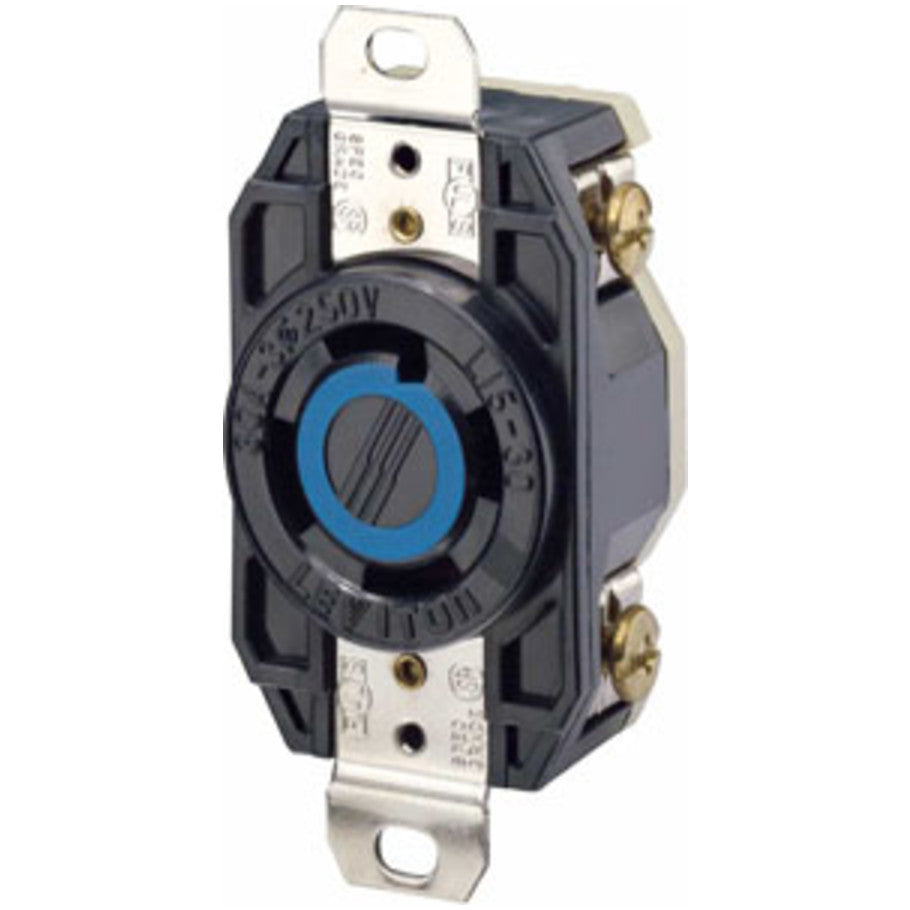 Black and White V-O-MAX Flush Locking Receptacle, 30A, 3-Phase, 250V, 3P4W, Nylon, Single
