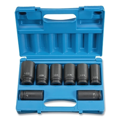 Impact Socket Set, 3/4 in Dr, SAE, 6-point, 1 in to 1-1/2 in, 8-Pc Deep Length