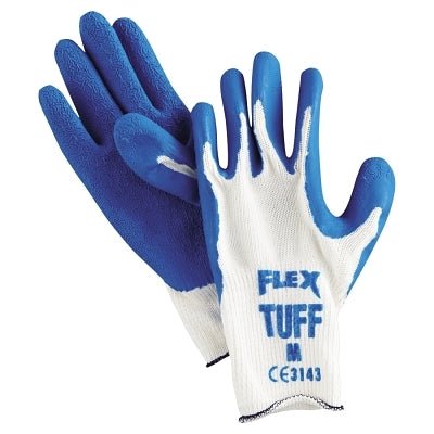 Flex Tuff Latex Dipped Gloves, Medium, Blue/White