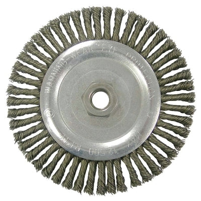 Wolverine Knot Wire Wheel, Stringer Bead Twist, 7 in dia x 3/16 in W Face, 5/8 in-11 UNC, 0.020 in Steel Wire, 9000 RPM