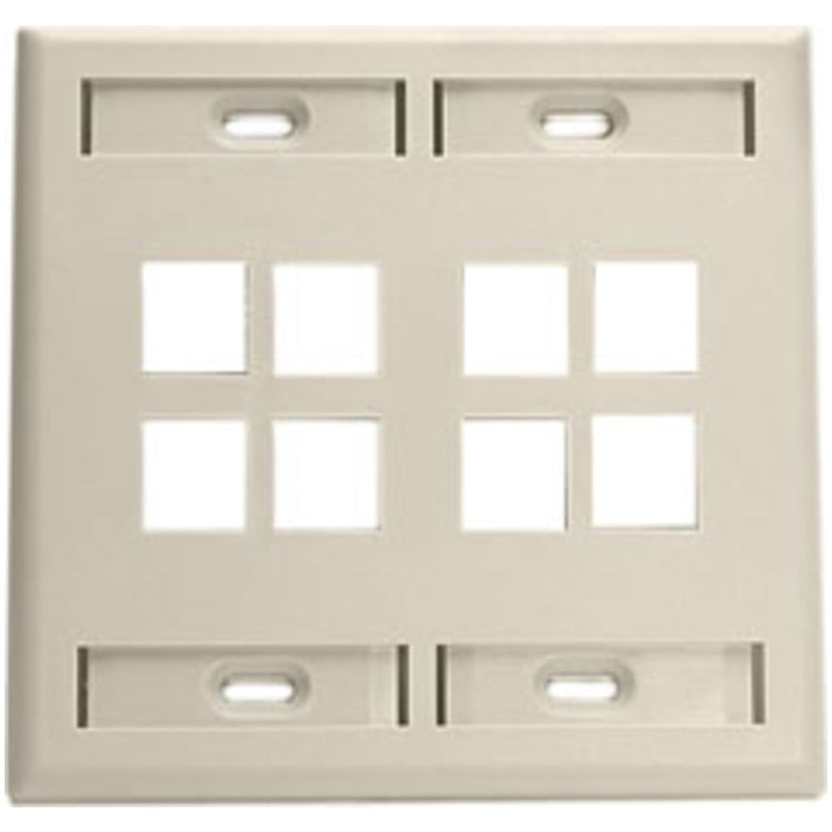 Dual-Gang QUICKPORT Wallplate with ID Windows, 8-Port, Ivory