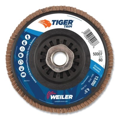 Trimmable Tiger Flap Disc, 4-1/2 in dia, 60 Grit, 5/8 in-11, 13000 rpm, Type 29