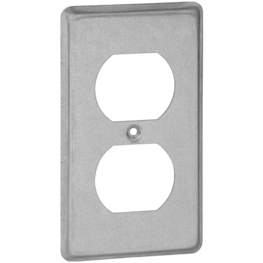 4 x 2-1/8 in. Utility Box Cover, Steel, Raised 1/4 in., (1) Duplex Receptacle