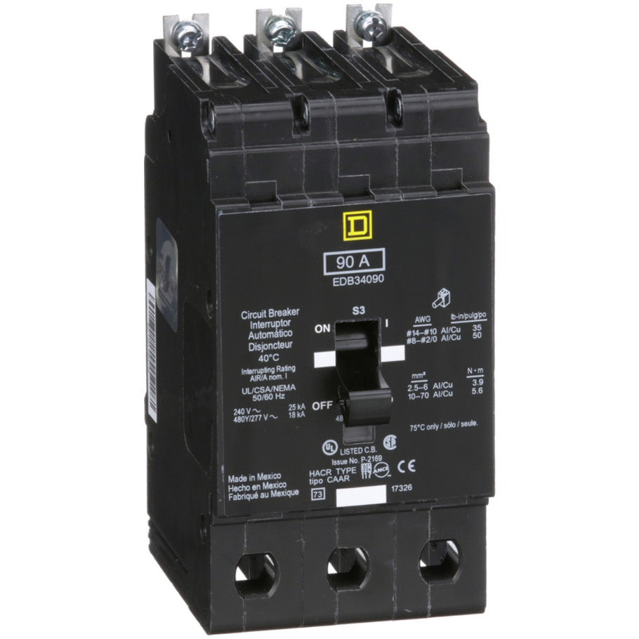 Mini circuit breaker, E-Frame, 90A, 3 pole, 480Y/277VAC, 25kA max, bolt on  TAA