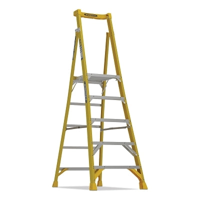 Podium Ladder, PD7305, Type IAA, 5 ft, 11 ft Reach, 29.25 in W, 375 lb Load Capacity, Fiberglass, Yellow