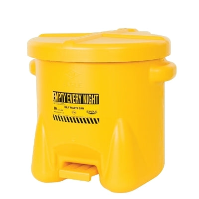 Poly Waste Can, Oily, 10 gal, Yellow, Includes Foot Lever