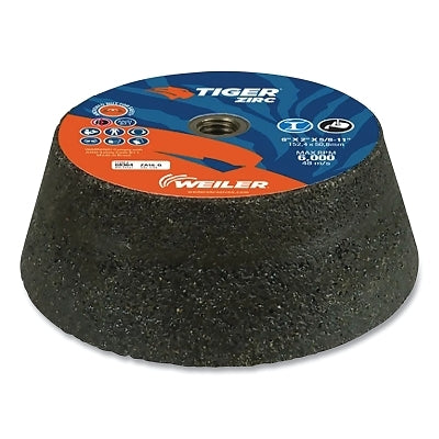 Tiger Flaring Cup Wheel, 6 in/4-3/4 in dia x 2 in Thick x 5/8 in-11 Arbor, 1-1/2 in Rim, 16 Grit, ZTA, Type 11, 5 EA/BX