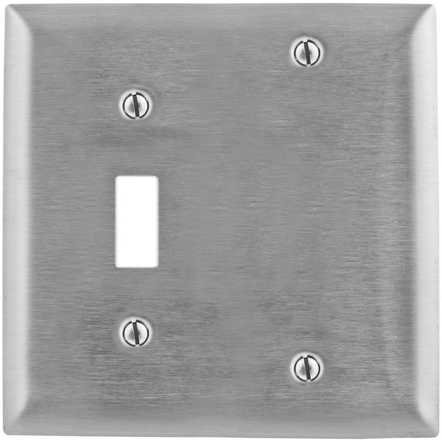 2 Gang Combination Toggle Switch and Blank Box Mount Stainless Steel Wall Plate