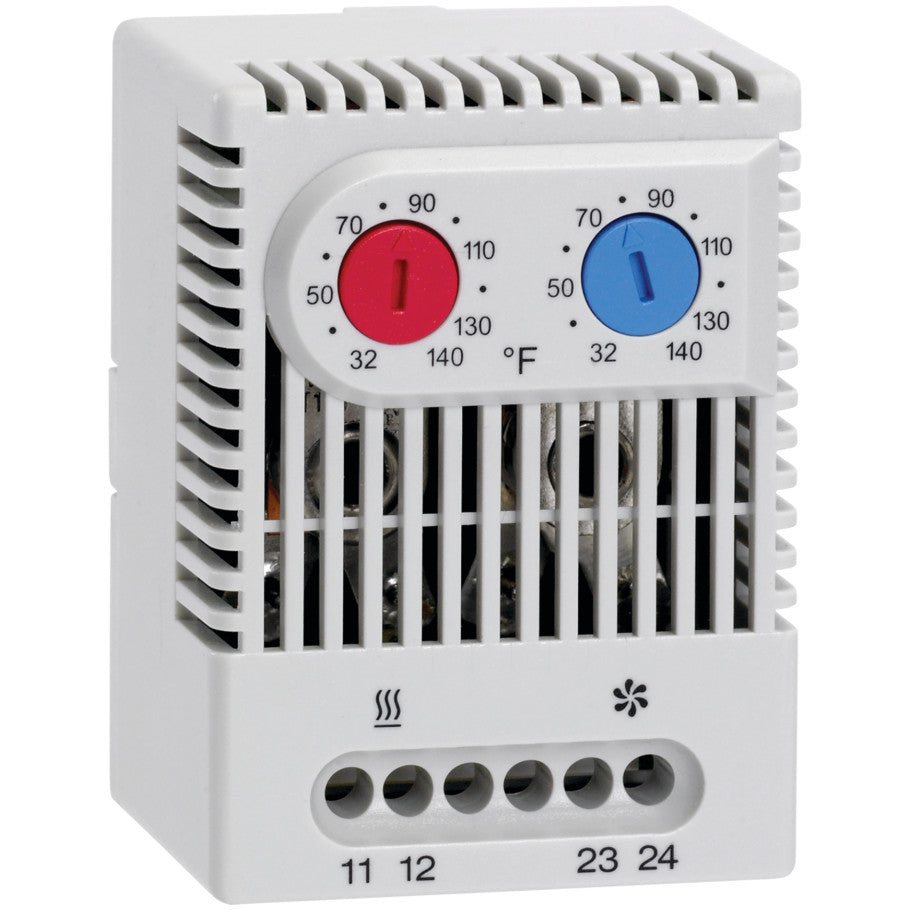 Thermostat, Blue (Normally Open), Red (Normally Closed), White (Housing), Hardwired, 250 at 10 A Vac