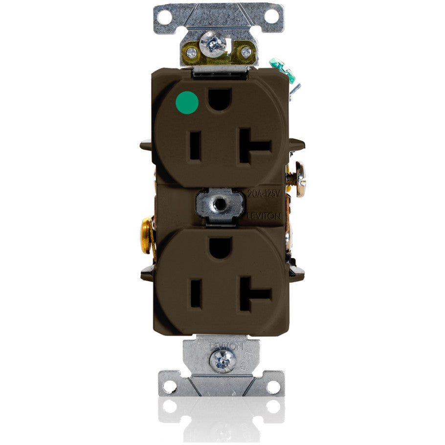 Duplex Receptacle, Heavy Duty Hospital Grade, Self-Grounding, Smooth Face, 20A, 125V, 2P3W, NEMA 5-20R, Brown