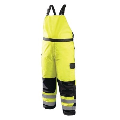 Class E High Visibility Winter Bib Pants, Yellow with Black/Silver Reflective Tape, Large