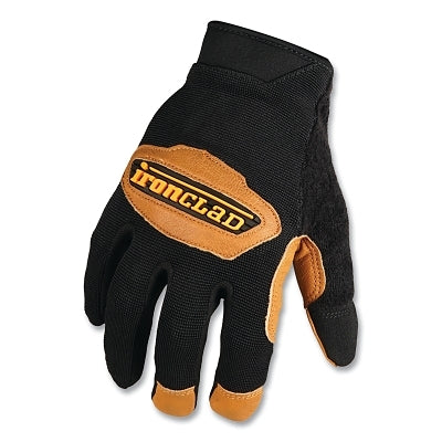 Cowboy Gloves, Premium Goatskin Grain Leather Palm/TPR Finger and Knuckle/Nylon BOH, Size 9/Large, Black/Tan