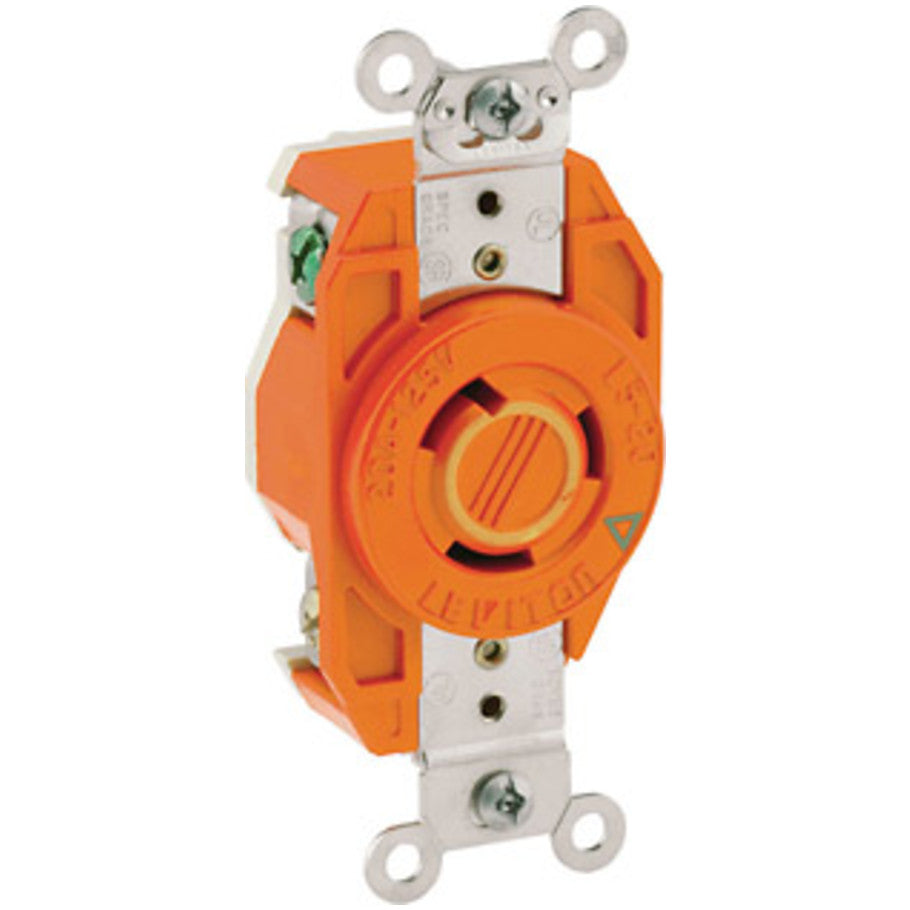 V-0-MAX Industrial Grade Locking Single Receptacle, Isolated Ground, 20A, 125V, 2P3W, NEMA L5-20R, Flush Mount, Orange