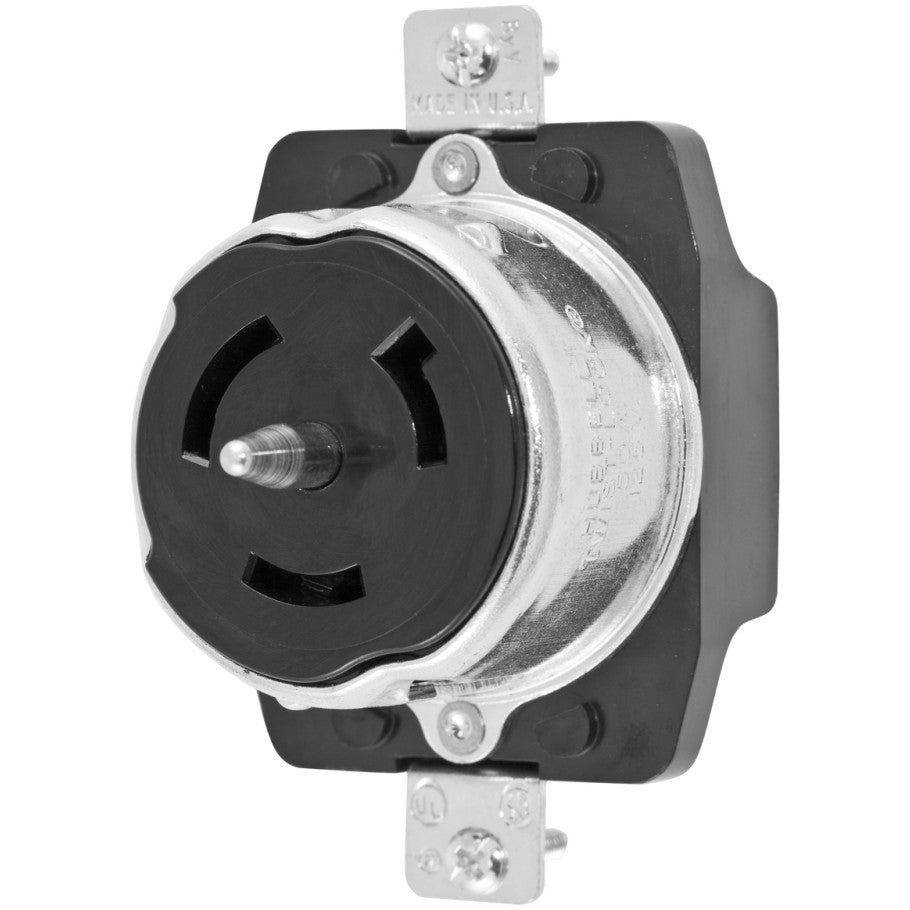 Twist-Lock Single Receptacle, Non-NEMA, 50A, 125V, 2P3W, Black Phenolic