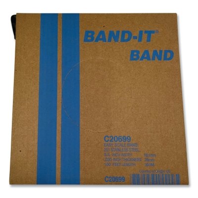 Stainless Steel Band, 3/4 in W x 0.030 in Thick x 100 ft L, SS 201