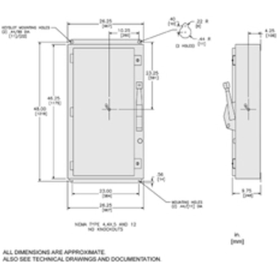 Safety switch, heavy duty, fusible, 400A, 3 pole, 250hp, 600VAC/DC, NEMA 12, viewing window