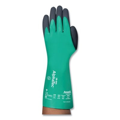 AlphaTec 58-005 Nitrile/Neoprene Coated Supported Chemical Resistant Gloves, Size 9, Green