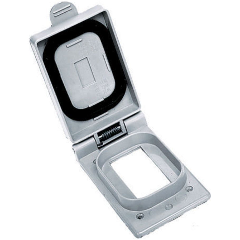 Wallplates and Boxes, Weatherproof Covers, 1-Gang, 1) GFCI Opening, Standard Size, Gray
