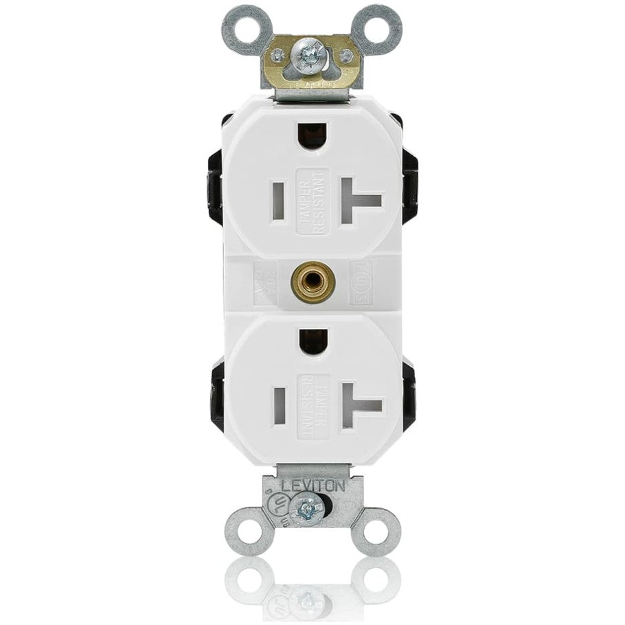 Narrow Body Duplex Receptacle, 20A, 125V, Tamper-Resistant, Self-Grounding, White