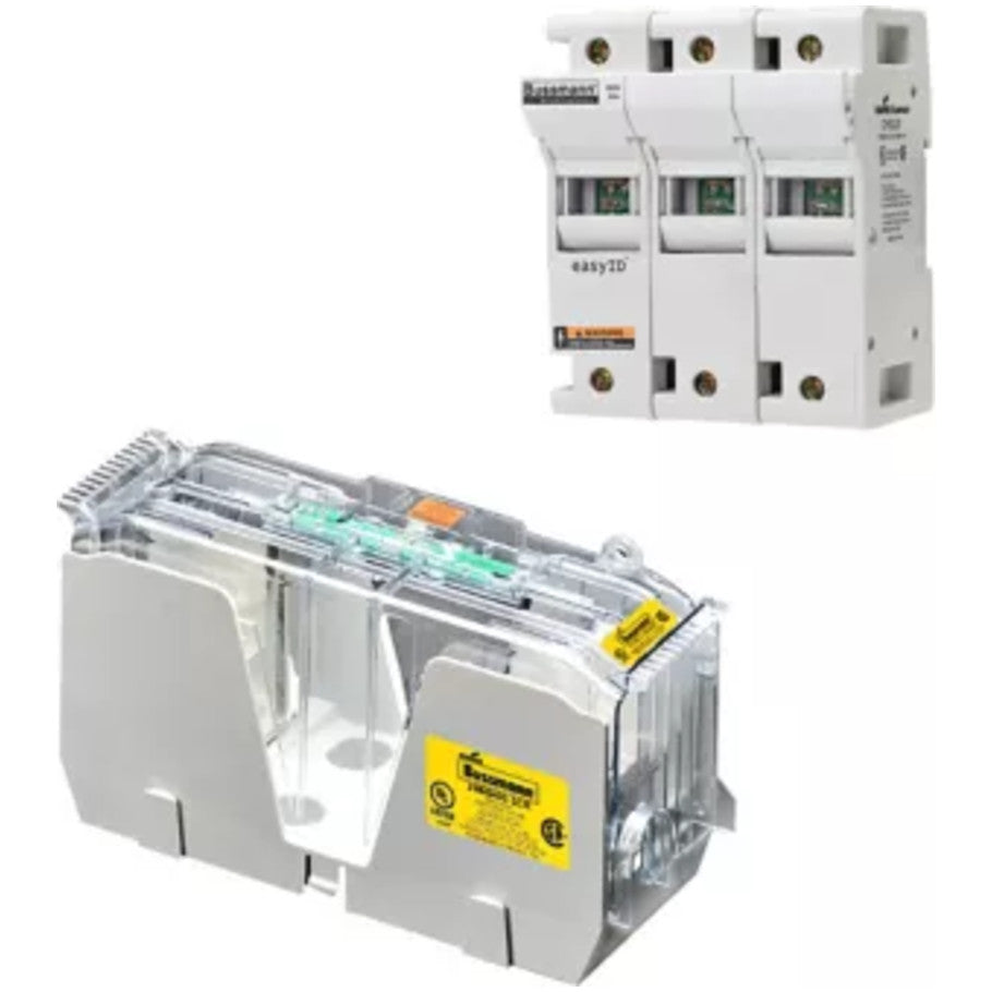 JM Series, Modular Fuse Block, Black, 30A, 600V, 3-Pole, DIN Rail Panel, Class J Fuse Holder, Box Lug