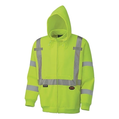6924AU/6925AU Hi-Viz Safety Polyester Fleece Hoodie, Zipper Front, 2X-Large, Yellow/Green