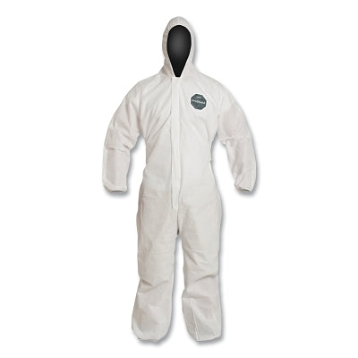 Proshield 10 Coverall, Serged Seams, Attached Hood, Elastic Wrists and Ankles, Zipper Front, Storm Flap, White, Large