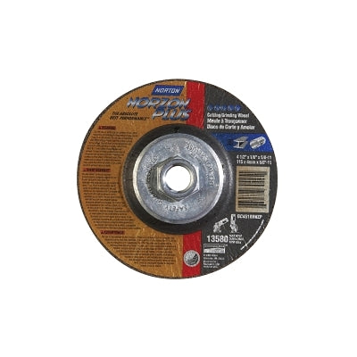 Type 27 NorZon Plus Depressed Center Wheel, 4-1/2 in dia, 1/8 in Thick, 5/8 in Arbor, 24 Grit