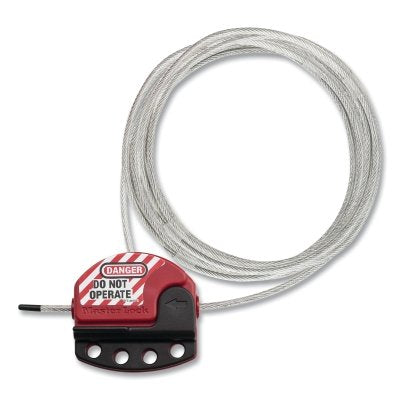 Adjustable Cable Lockout, 5/32 in dia, 15 ft L, Red