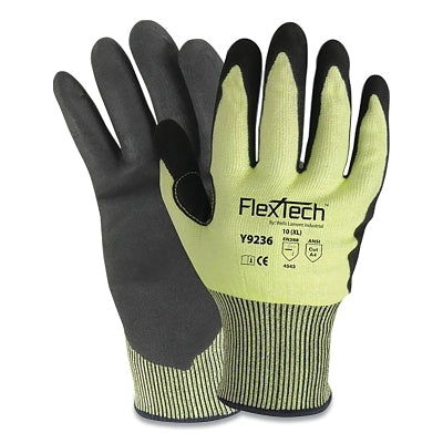 FlexTech Y9236 Hi-Viz Yellow Sandy Nitrile Palm Cut Glove, Large