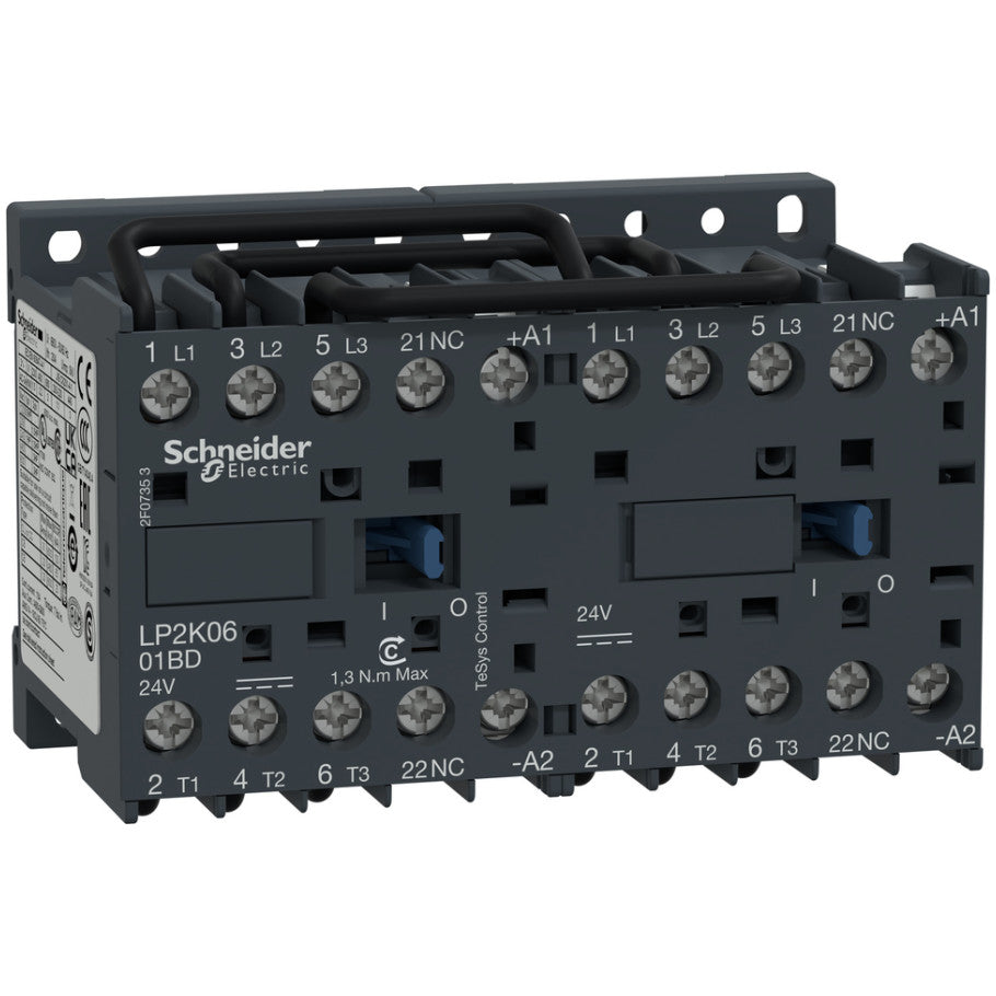 TeSys K Mini IEC Contactor, Reversing, Screw Clamp Connection, 12A Inductive, 20A Resistive, 24 Vdc Coil, 1NC