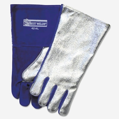 Split Cowhide Front Welding Gloves, Aluminized Back, Large, Blue Front