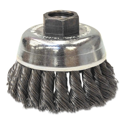 Knot-Style Cup Brushes, 2 3/4 in Dia., 0.014 in Stainless Steel, 5/8 in - 11 Arbor