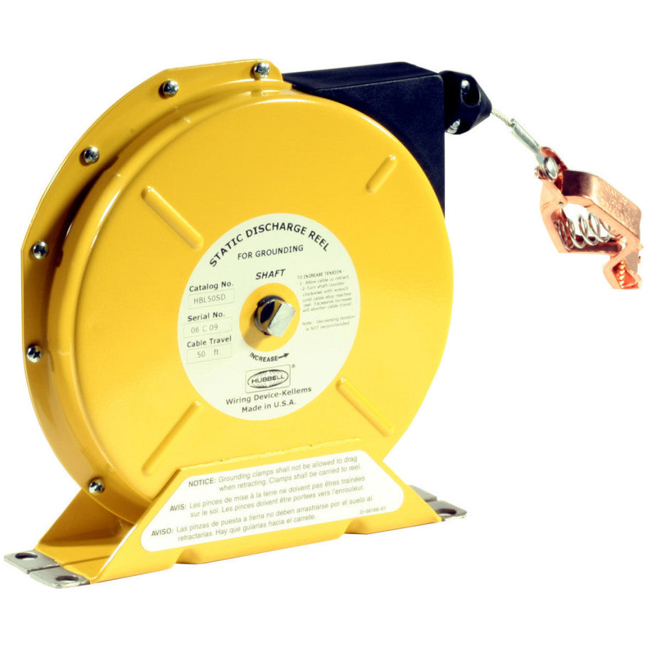 Industrial Series, Static Discharge Reel, Black/Yellow, Nylon/Steel, Heavy Duty , 50 ft., 8.81 H x 14.91 W x 3.38 in. D