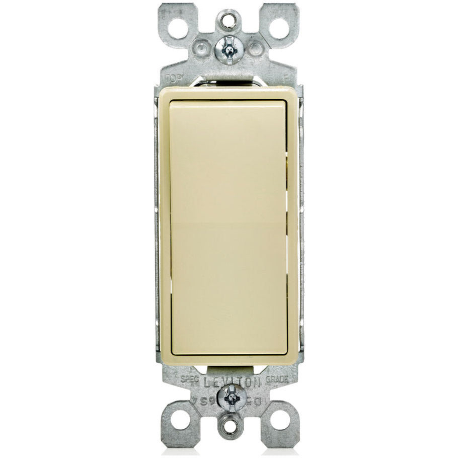 Decora Rocker Switch, Residential Grade, Self Grounding, 15A 120/277V, 3 Way, Ivory