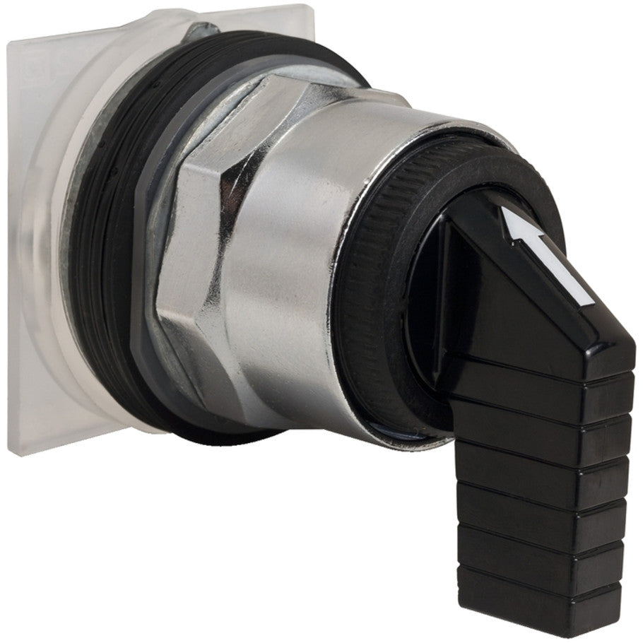 Selector switch head, Harmony 9001K, metal, long handle, black, 30mm, 3 positions, return both sides to center