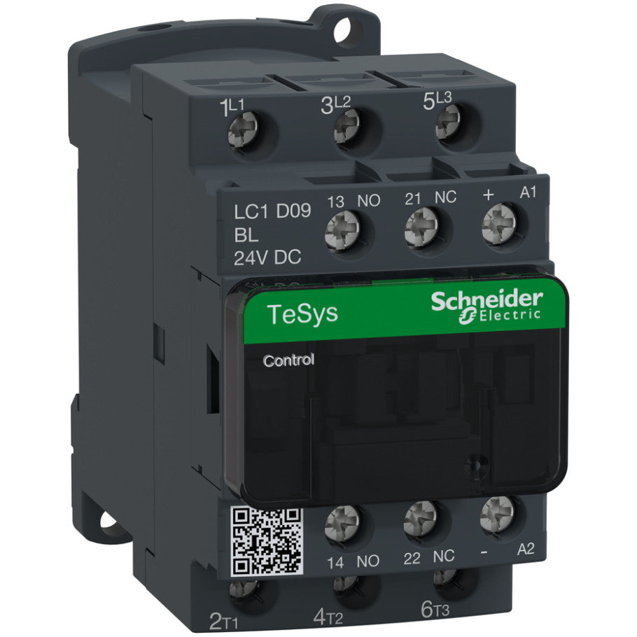 IEC Contactor, TeSys Deca, Nonreversing, 9A, 5HP at 480VAC, Up to 100kA SCCR, 3 Phase, 3 NO, Low Consumption 24VDC coil