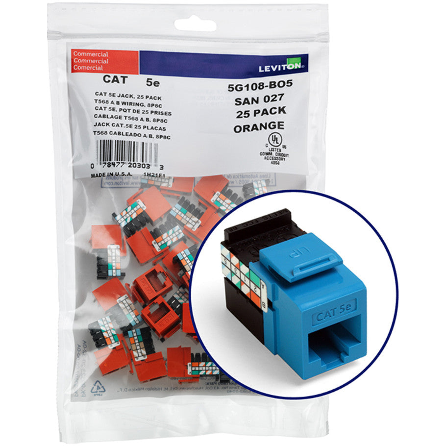 GigaMax Cat 5e QuickPort Connector Quickpack, Blue, 25 Pack