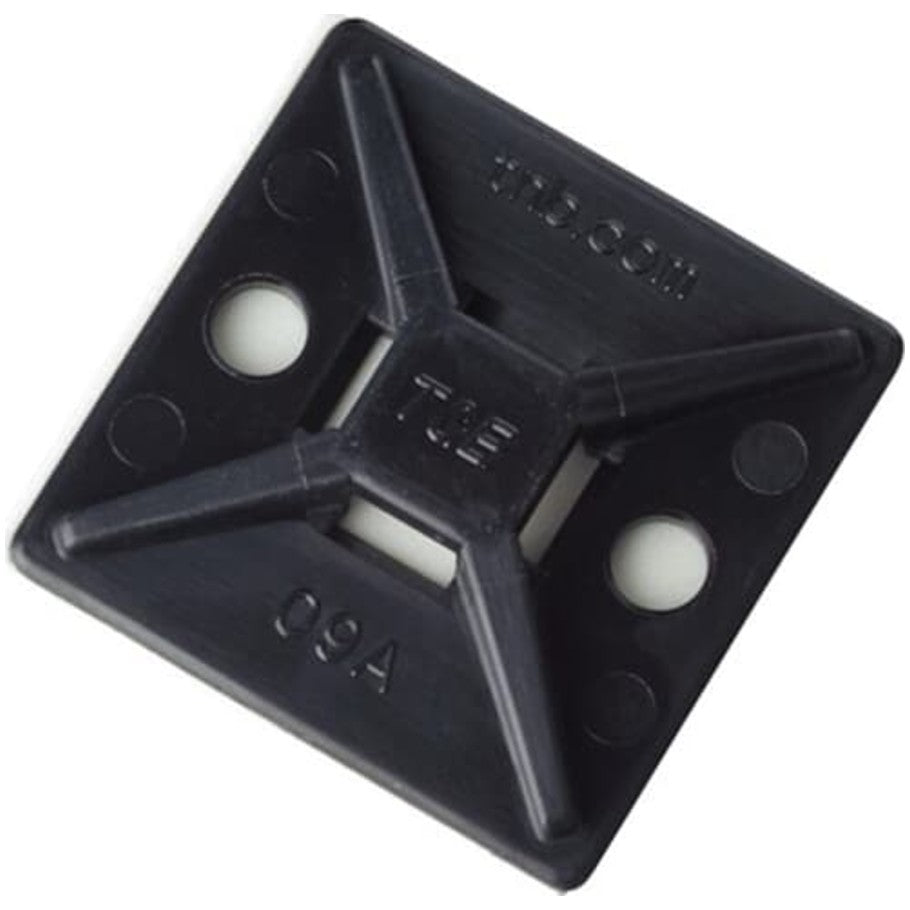 1.00 x 1.00 in. Black Nylon 6.6 Cable Tie Mount With Rubber-Based Adhesive (100)