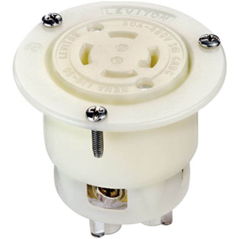 30 Amp Flanged Outlet Locking Receptacle, Black   White