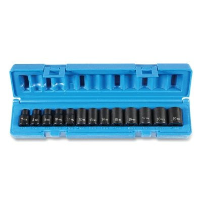 Impact Socket Set, 3/8 in Dr, Metric, 6-point, 7 mm to 19 mm, 13-Pc STD Length