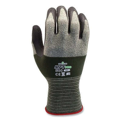 MFT PRO Coated Palm Gloves, Large, Green, Black Natural Rubber Latex Coating