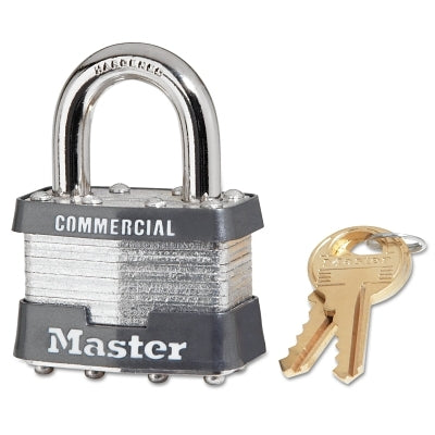 No. 1 Laminated Steel Padlock, 5/16 in dia, 3/4 in W x 15/16 in H Shackle, Silver/Gray, Keyed Alike, Keyed 2002
