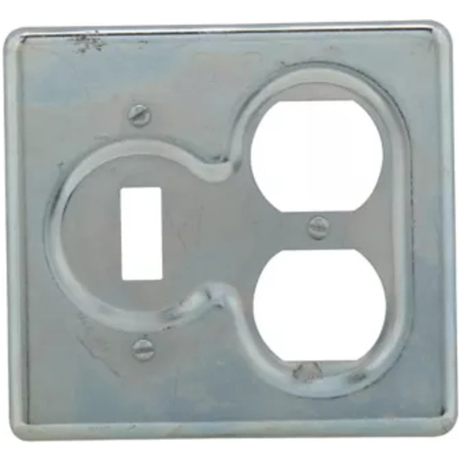 Box Cover, Cast Iron or Aluminum Device Box, 2-Gang, Sheet Steel, Duplex Receptacle/Snap Switch
