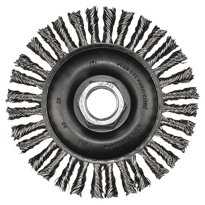 Stringer Bead Twist Knot Wheel, 4 dia x 3/16 W, .02 Carbon Steel, 5/8 in to 11 Arbor
