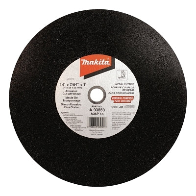 Ferrous Metal Abrasive Cut-Off Wheel, 14 in, 1 in Arbor, 36 Grit, 3900 rpm