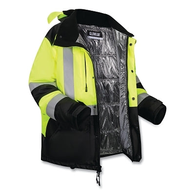 GloWear AmpliFIRE Winter Jacket, 8390, Class 3, Type R, Reflective Tape, Hip Length, Large, Lime