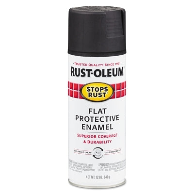 Stops Rust Protective Enamel Spray Paint, 12 oz, Aerosol Can, Black, Flat Finish