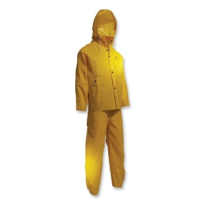 Sitex 3-Pc Rain Suit with Detachable Hood Jacket/Bib Overalls, 0.35 mm Thick, Polyester/PVC, Yellow, X-Large