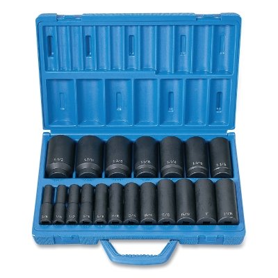 Impact Socket Set, 1/2 in Dr, SAE, 6-point, 3/8 in to 1-1/2 in, 19-Pc Deep Length Master